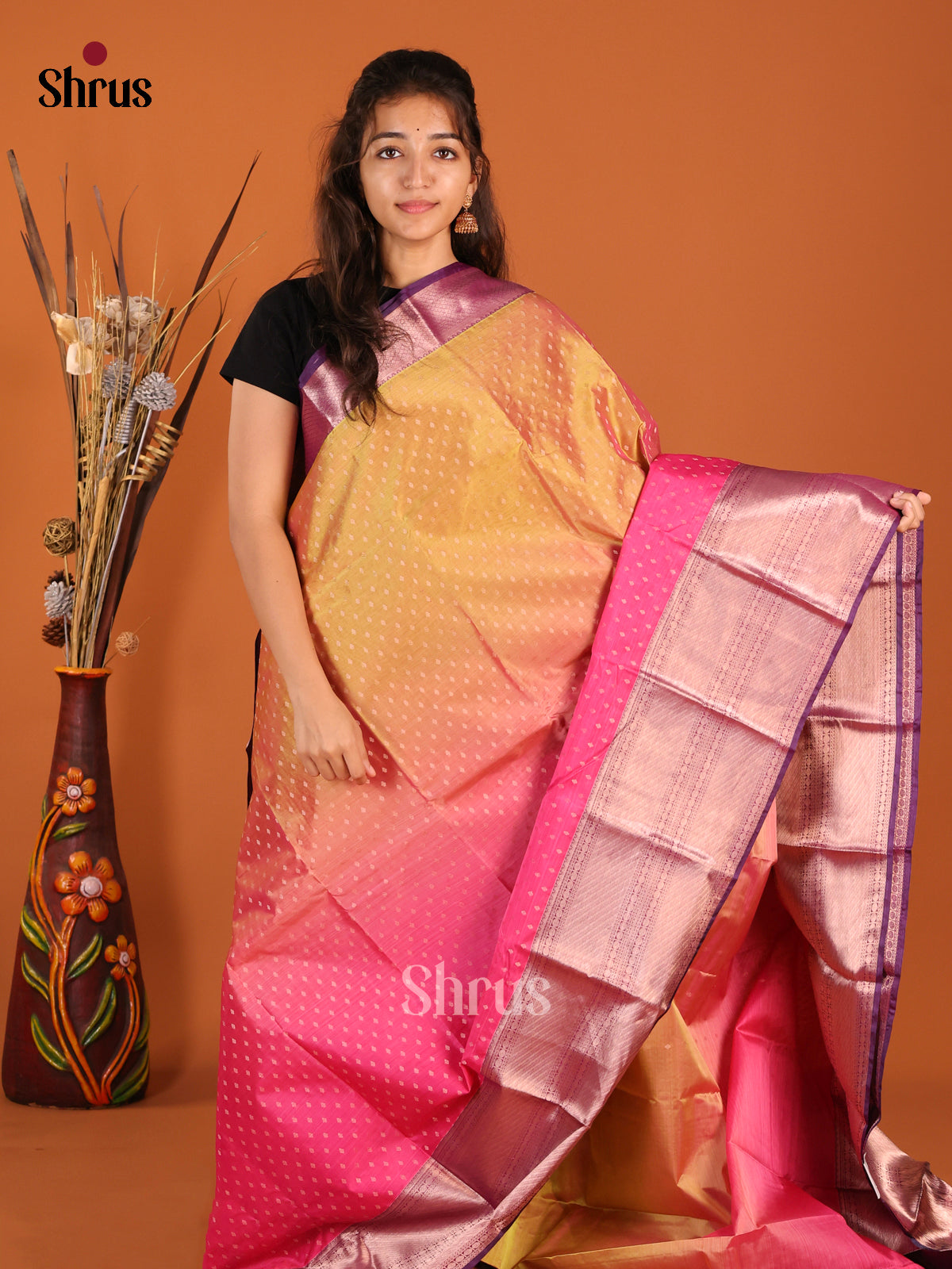 Pink & Purple - Kanchipuram-halfpure Saree - Shop on Shrus.com