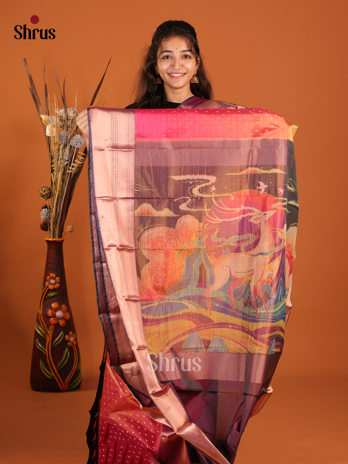 Pink & Purple - Kanchipuram-halfpure Saree - Shop on Shrus.com