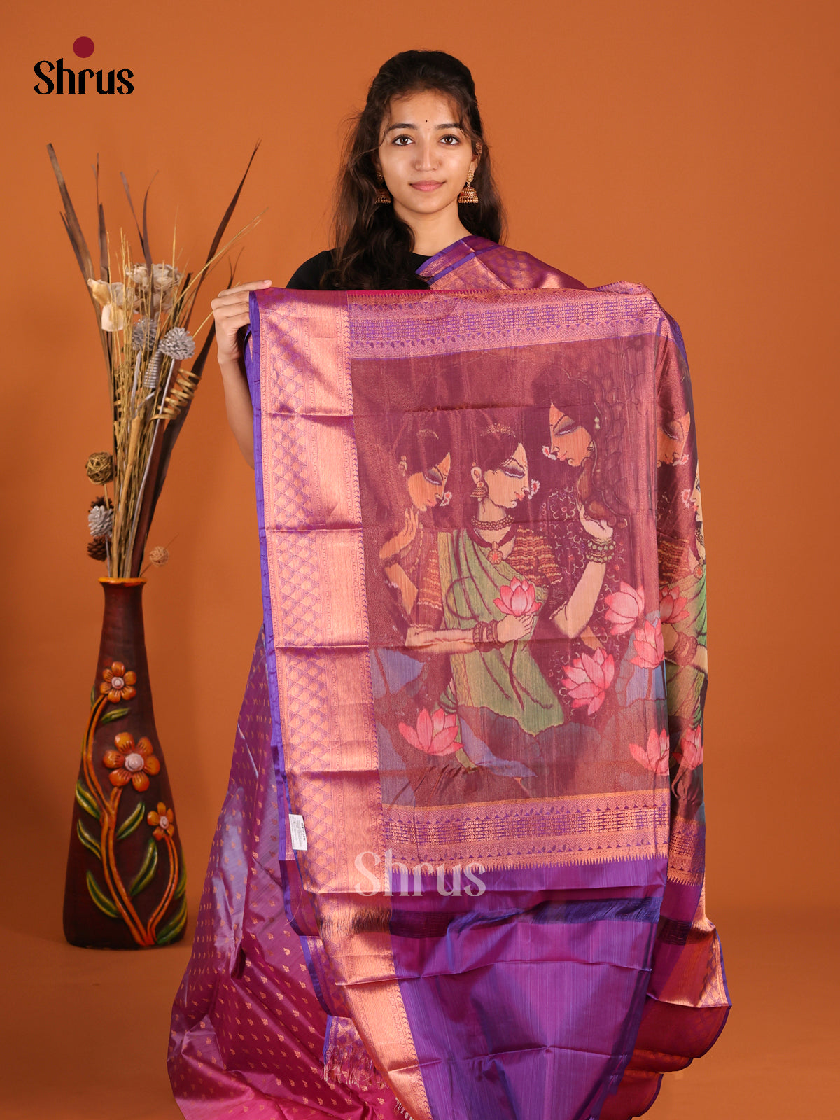 Pink & Purple - Kanchipuram-halfpure Saree - Shop on Shrus.com