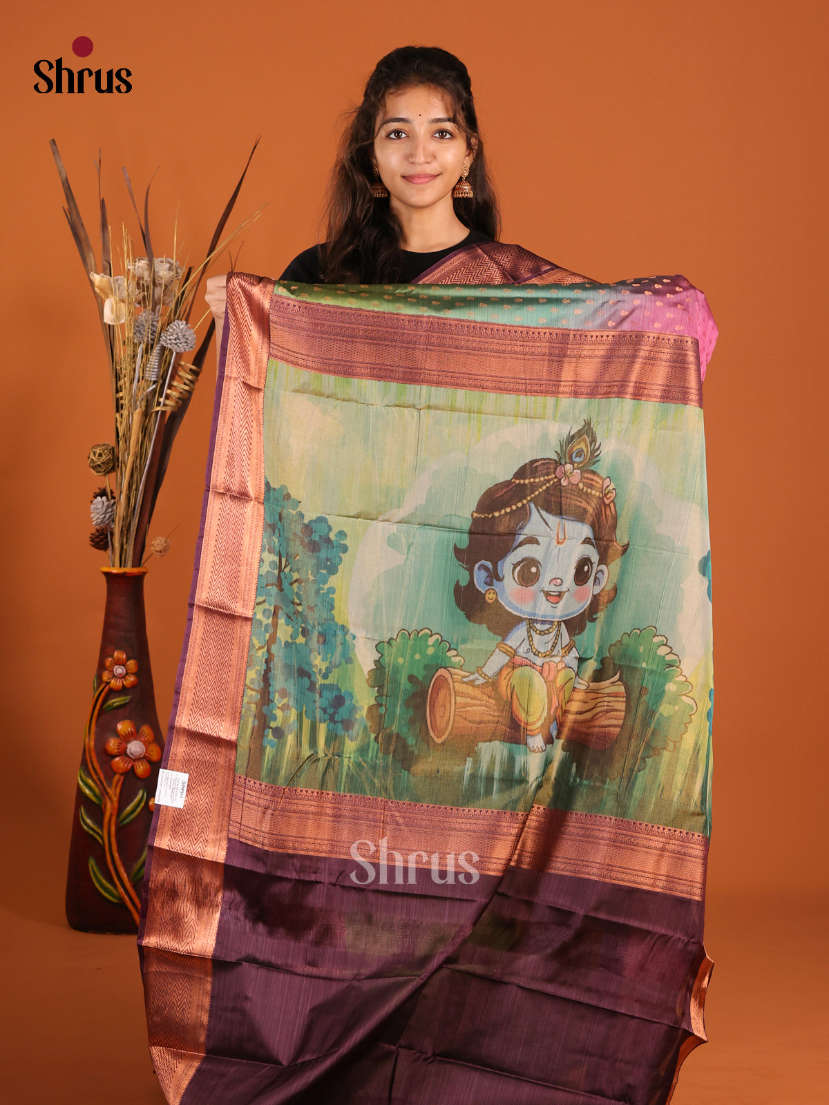 Purple & Green - Kanchipuram-halfpure Saree - Shop on Shrus.com