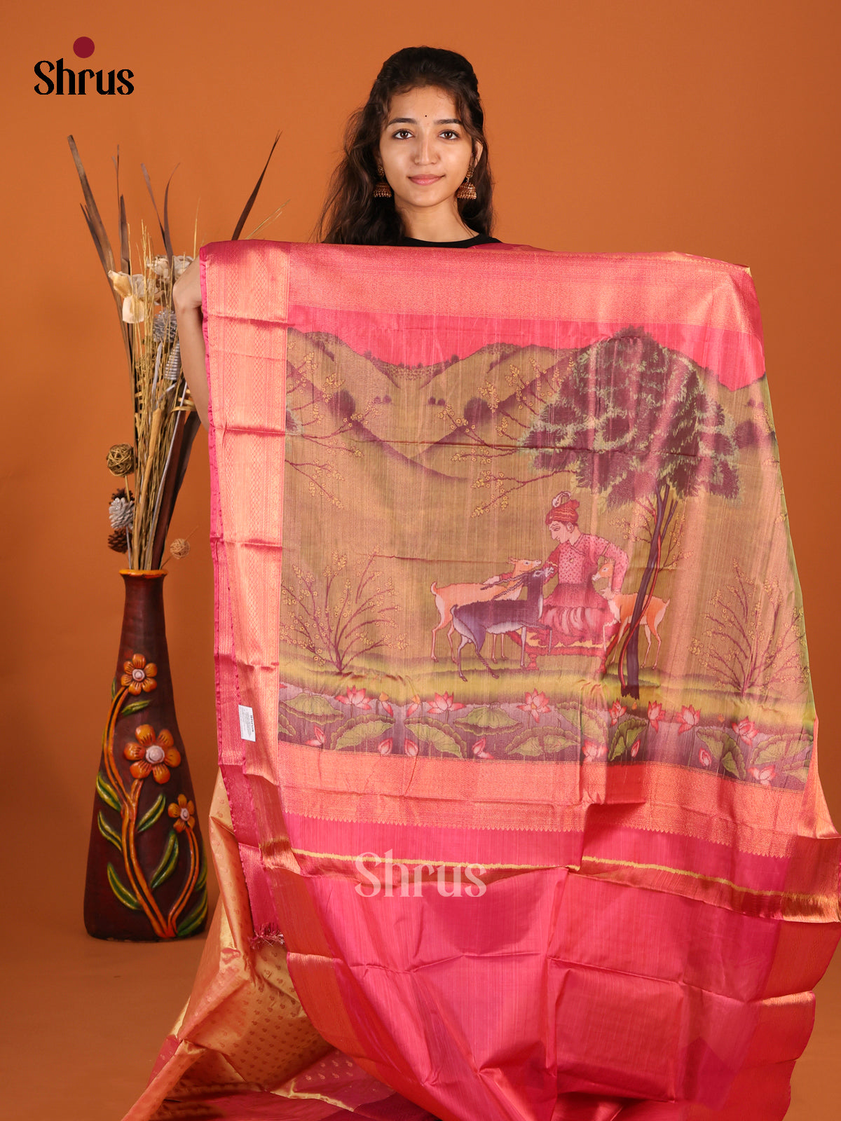 Double Shaded Brick & Maroon - Kanchipuram-halfpure Saree - Shop on Shrus.com