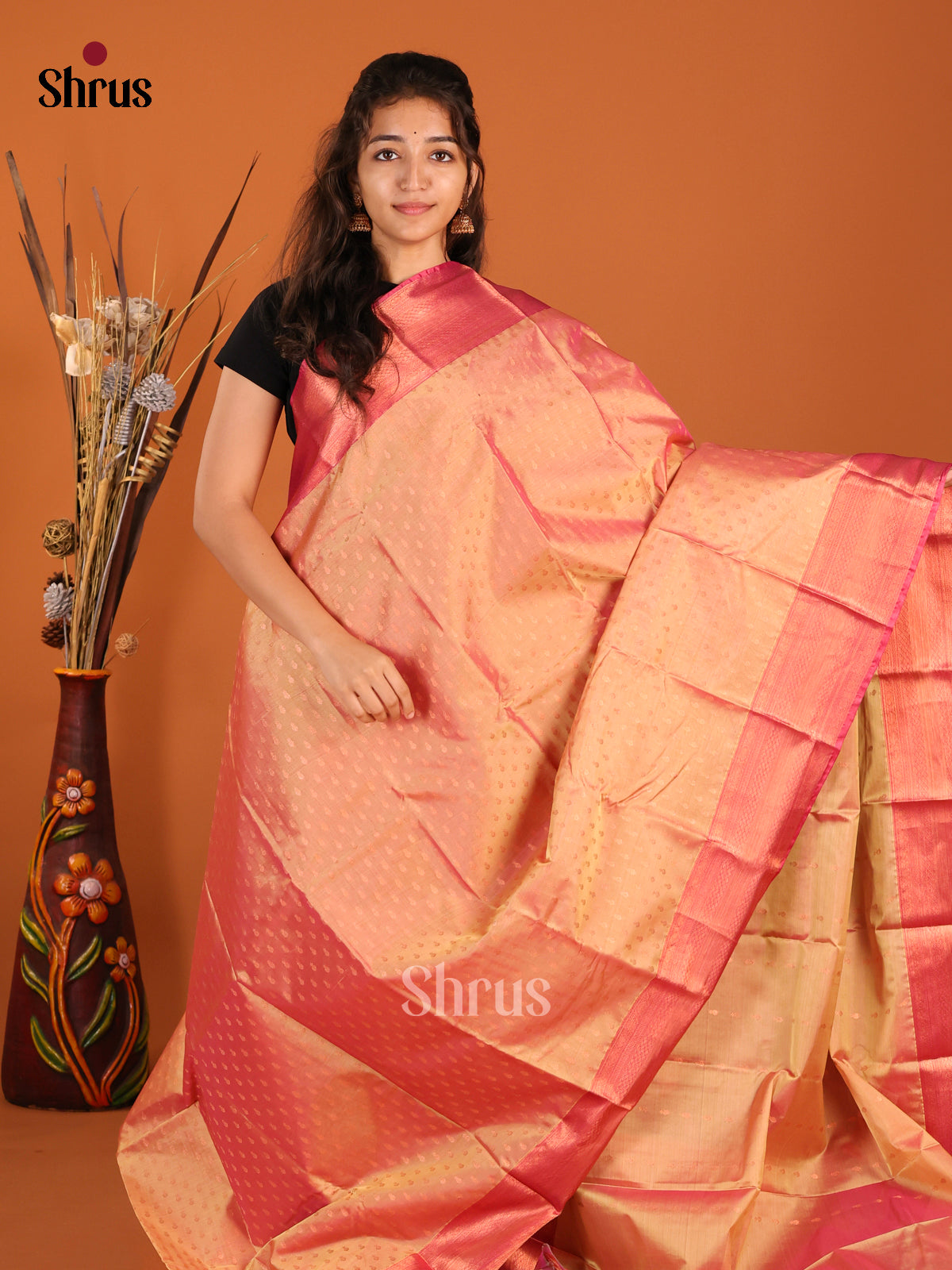 Double Shaded Brick & Maroon - Kanchipuram-halfpure Saree - Shop on Shrus.com
