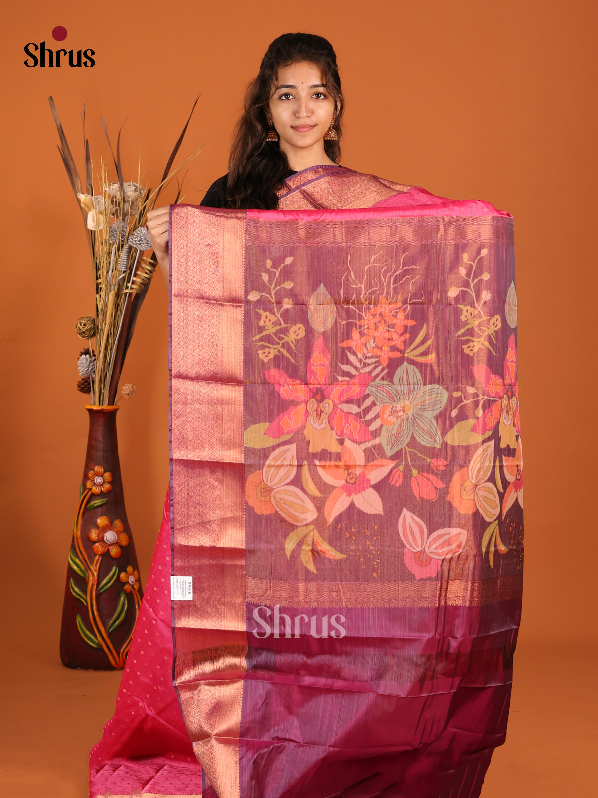 Pink & Purple - Kanchipuram-halfpure Saree - Shop on Shrus.com