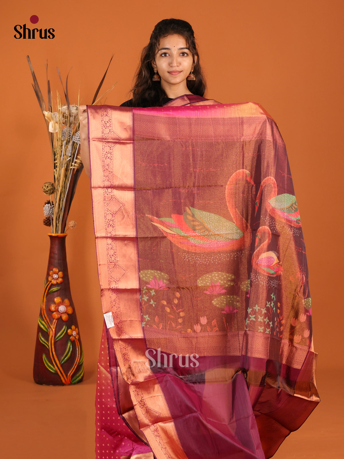 Pink & Purple - Kanchipuram-halfpure Saree - Shop on Shrus.com