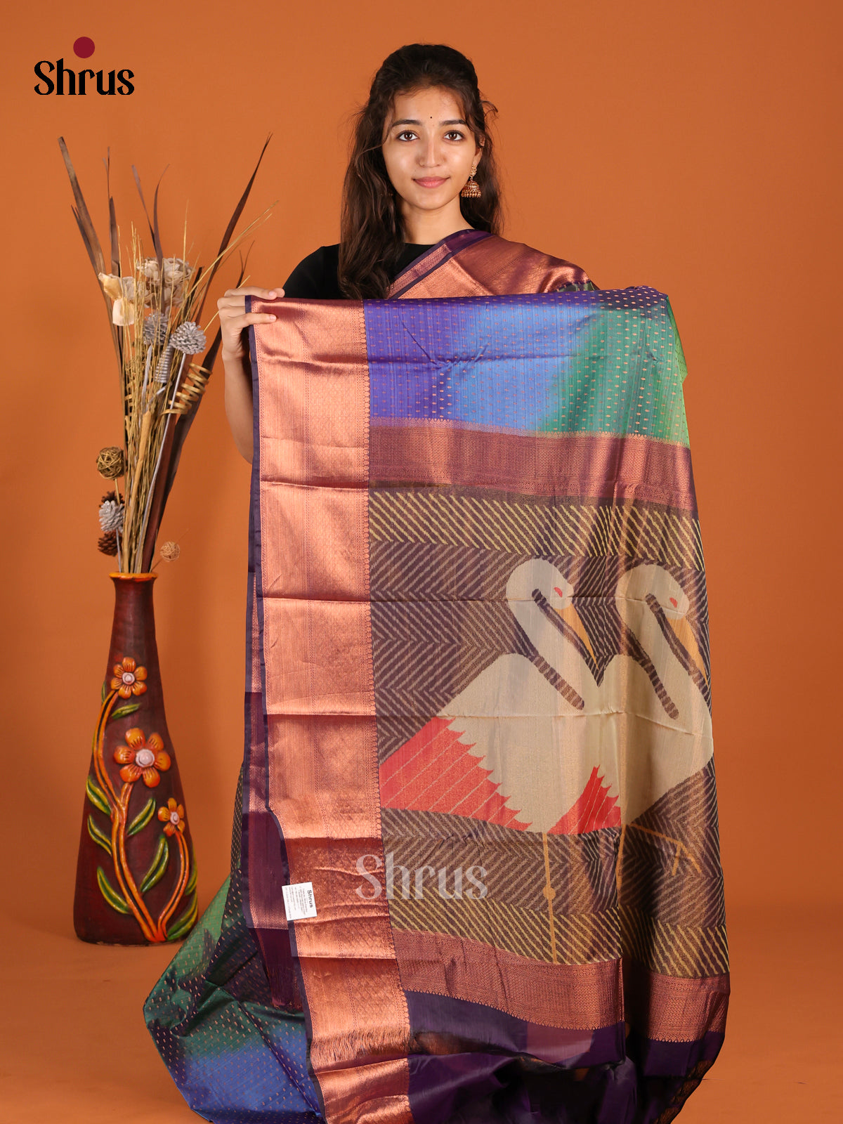 Green & Purple - Kanchipuram-halfpure Saree - Shop on Shrus.com