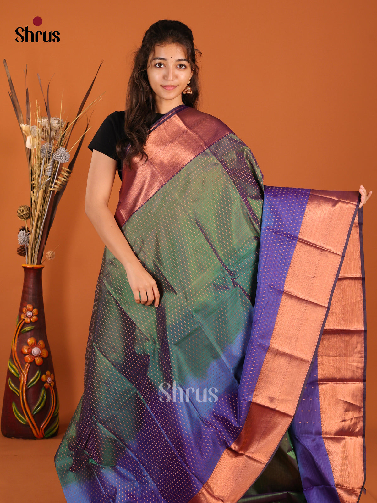 Green & Purple - Kanchipuram-halfpure Saree - Shop on Shrus.com
