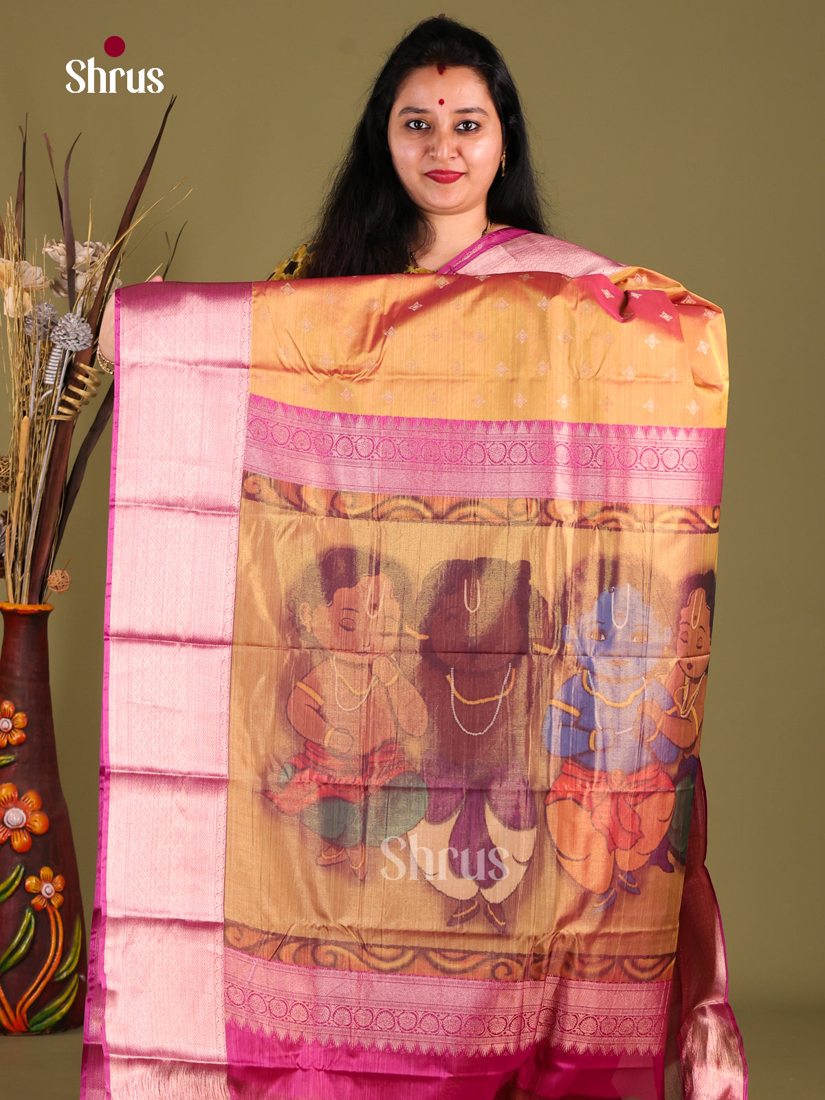 Mustard & Purple - Kanchipuram-halfpure Saree 1