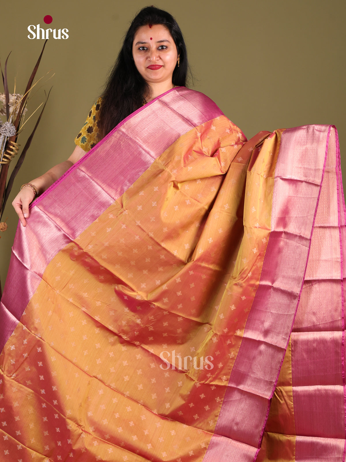Mustard & Purple - Kanchipuram-halfpure Saree 