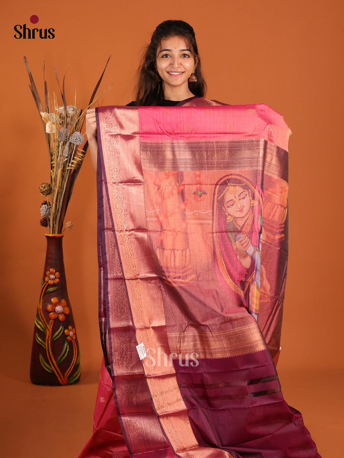 Pink Purple Kanchipuram halfpure Saree