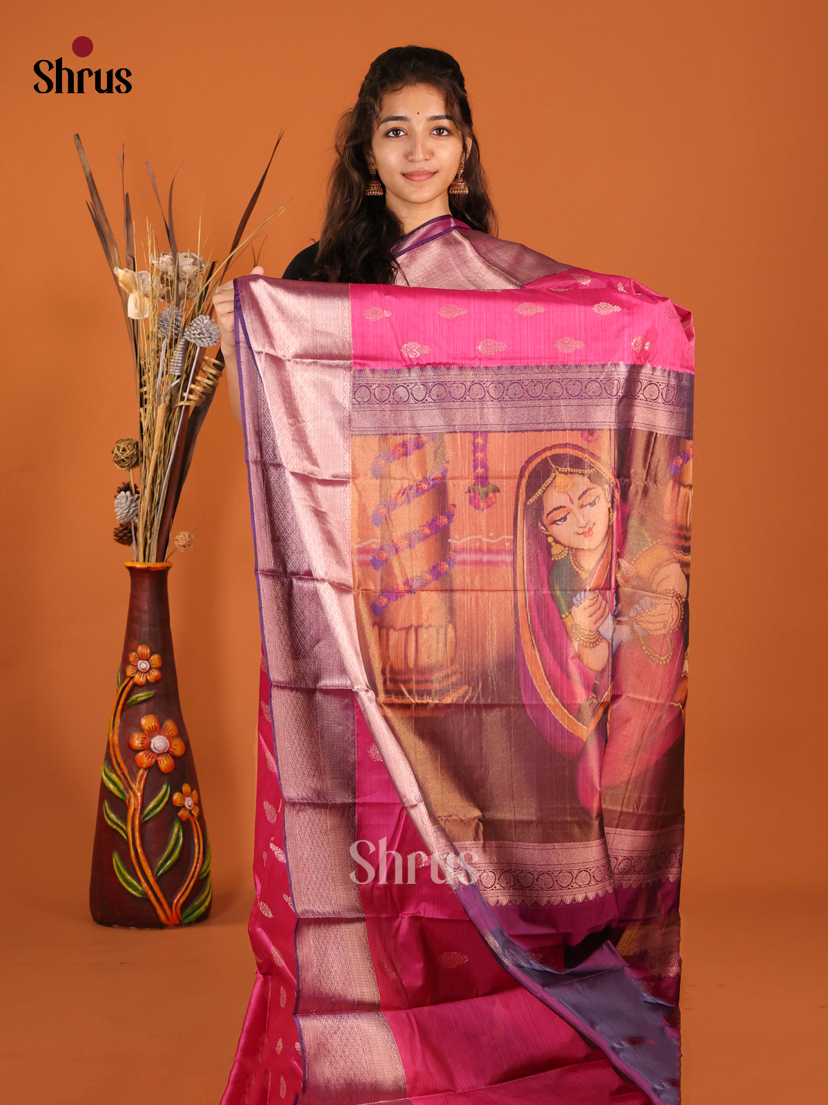 Pink & Violet - Kanchipuram-halfpure Saree - Shop on Shrus.com