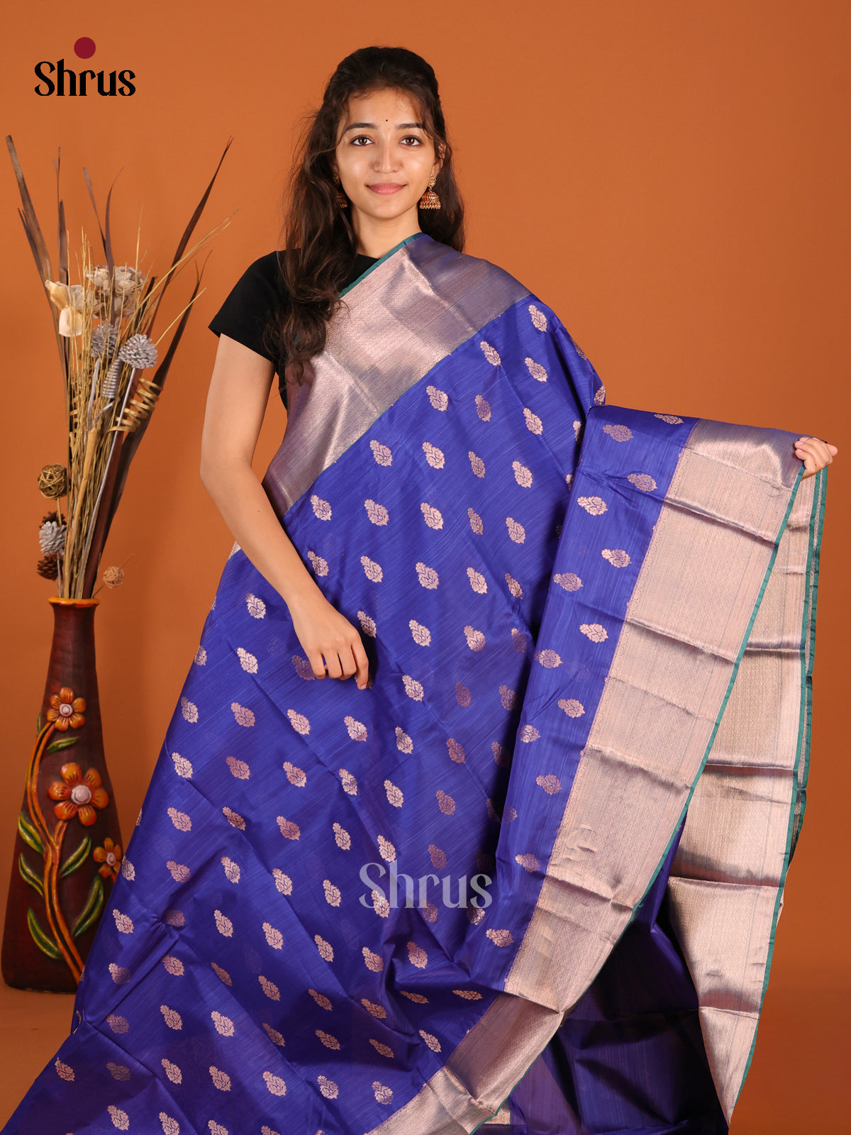Blue & Peacock Blue - Kanchipuram-halfpure Saree