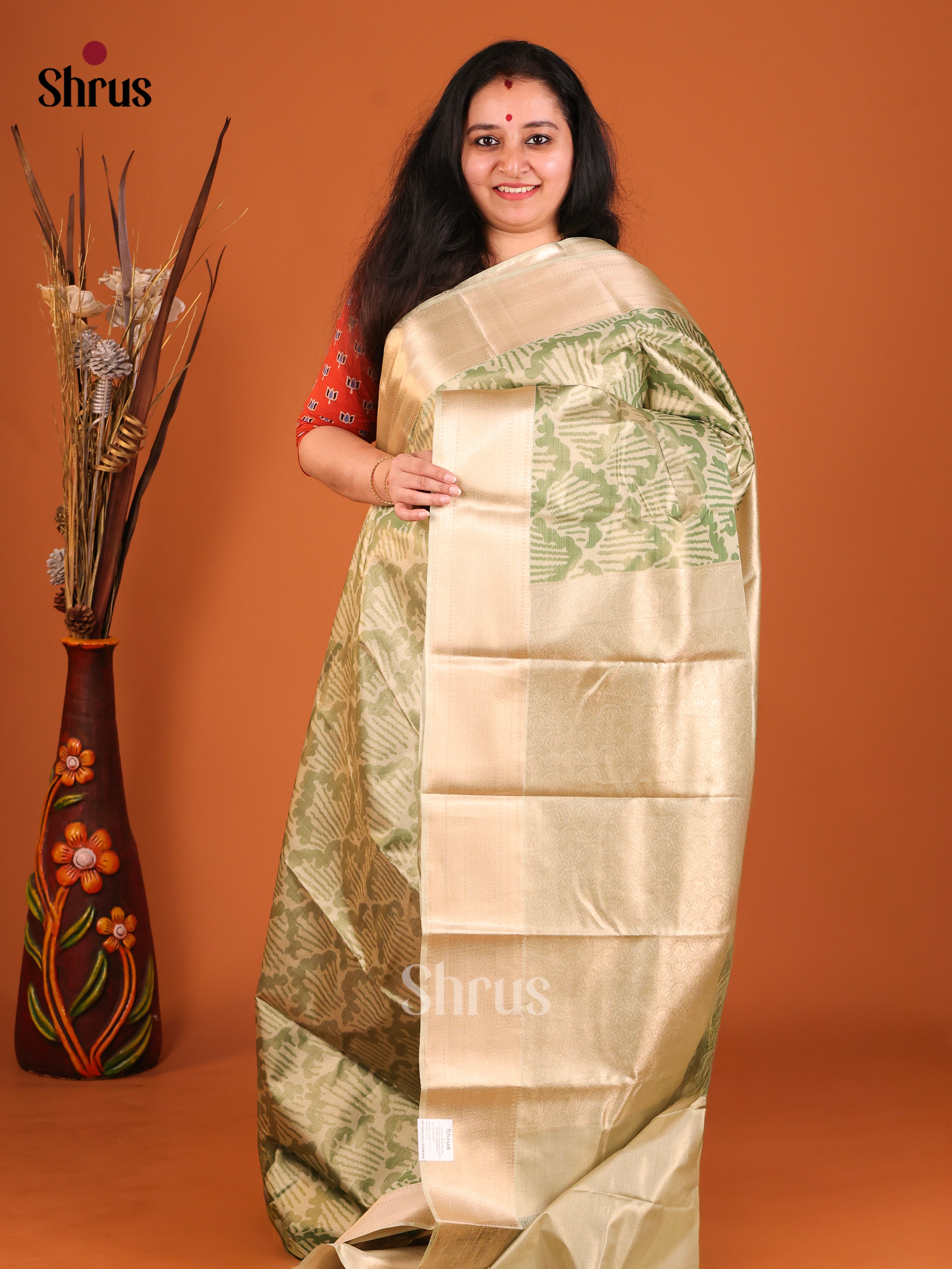  Green Golden Kanchipuram-halfpure Saree