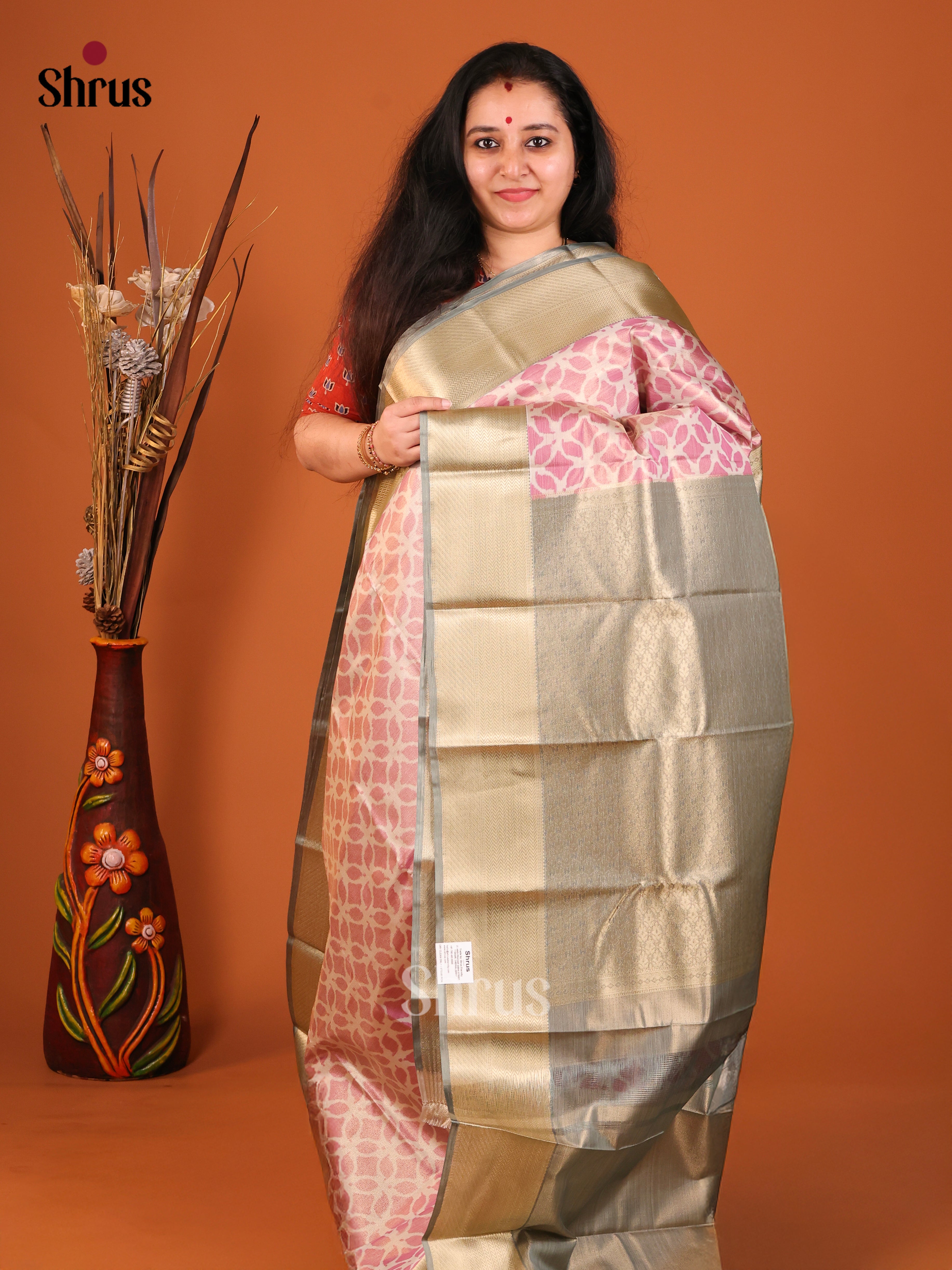 Pink Blue gold Kanchipuram-halfpure Saree