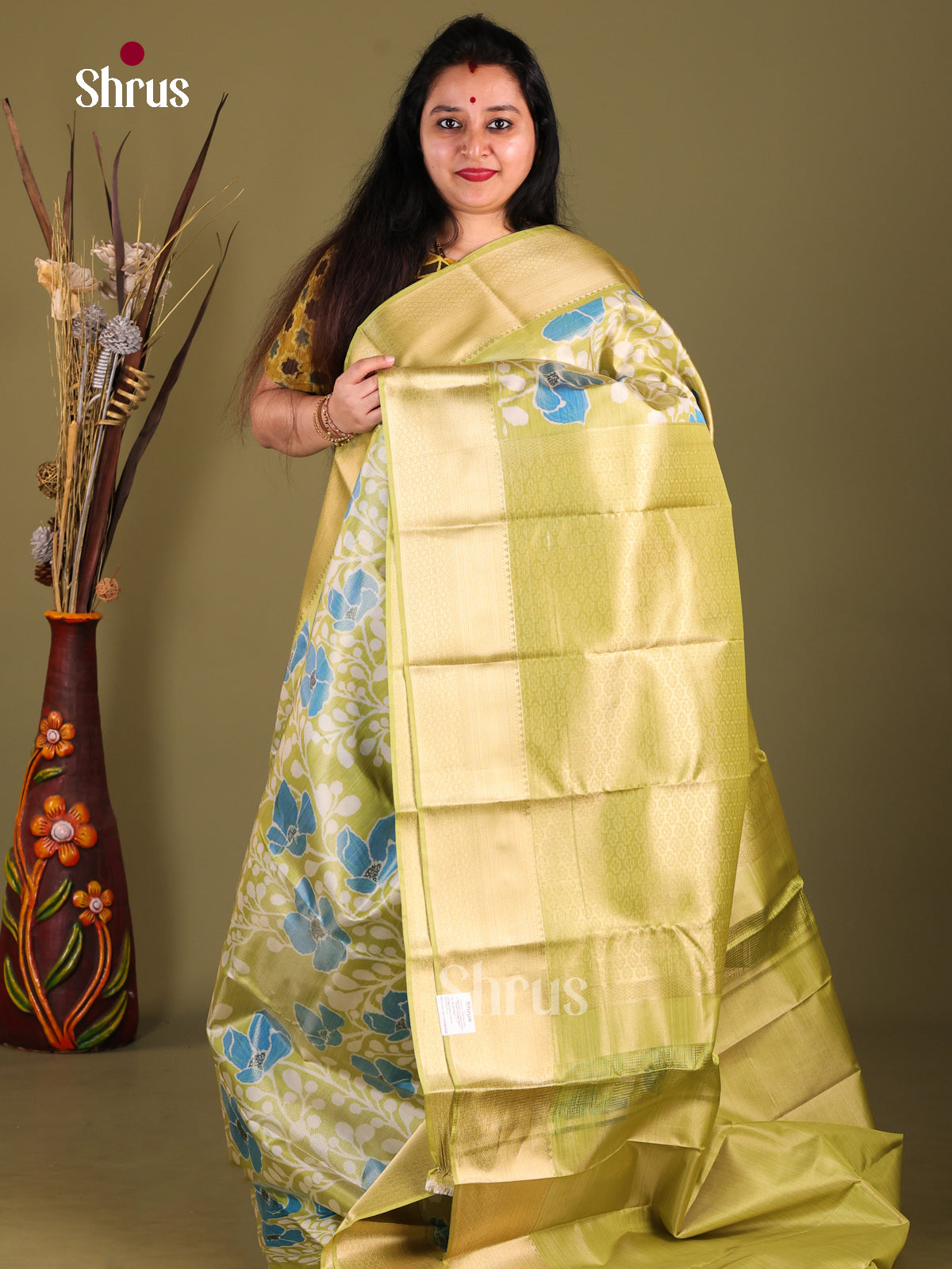 Light Green & Blue - Kanchipuram-halfpure Saree 