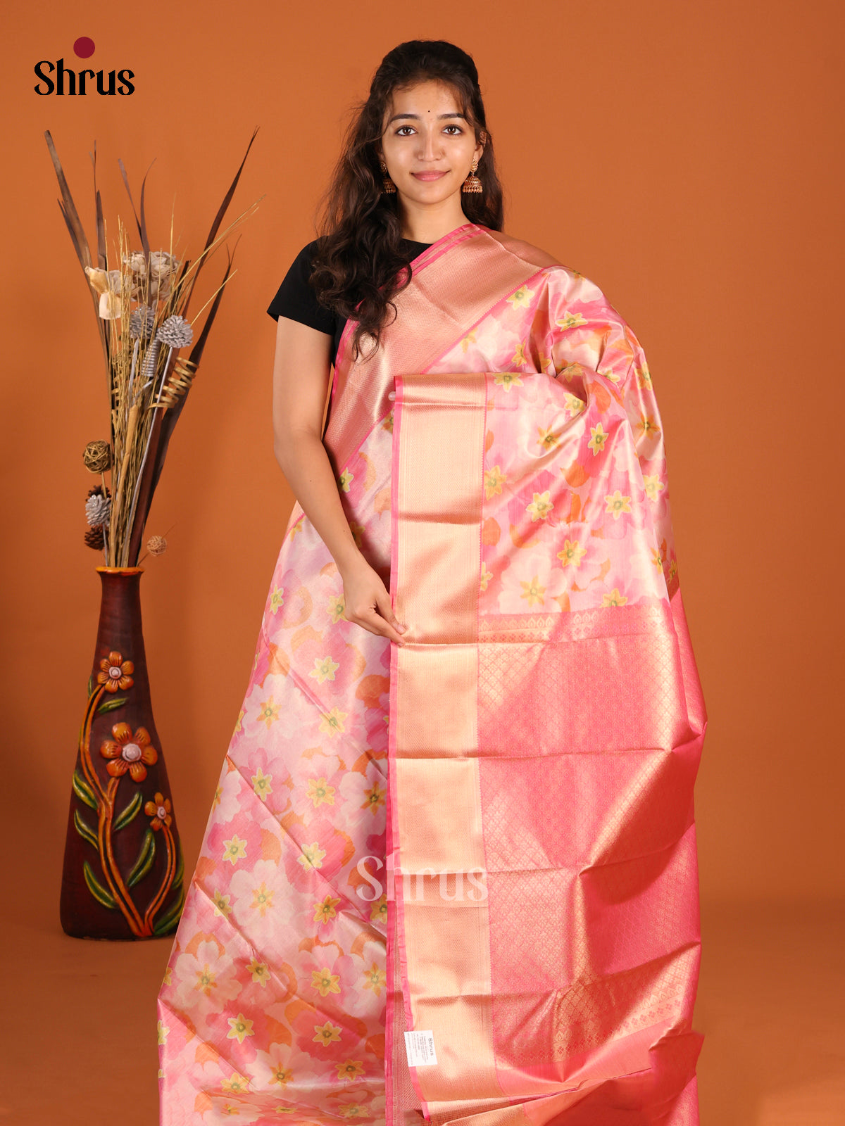 Pink(single Tone)- Kanchipuram-halfpure Saree - Shop on Shrus.com