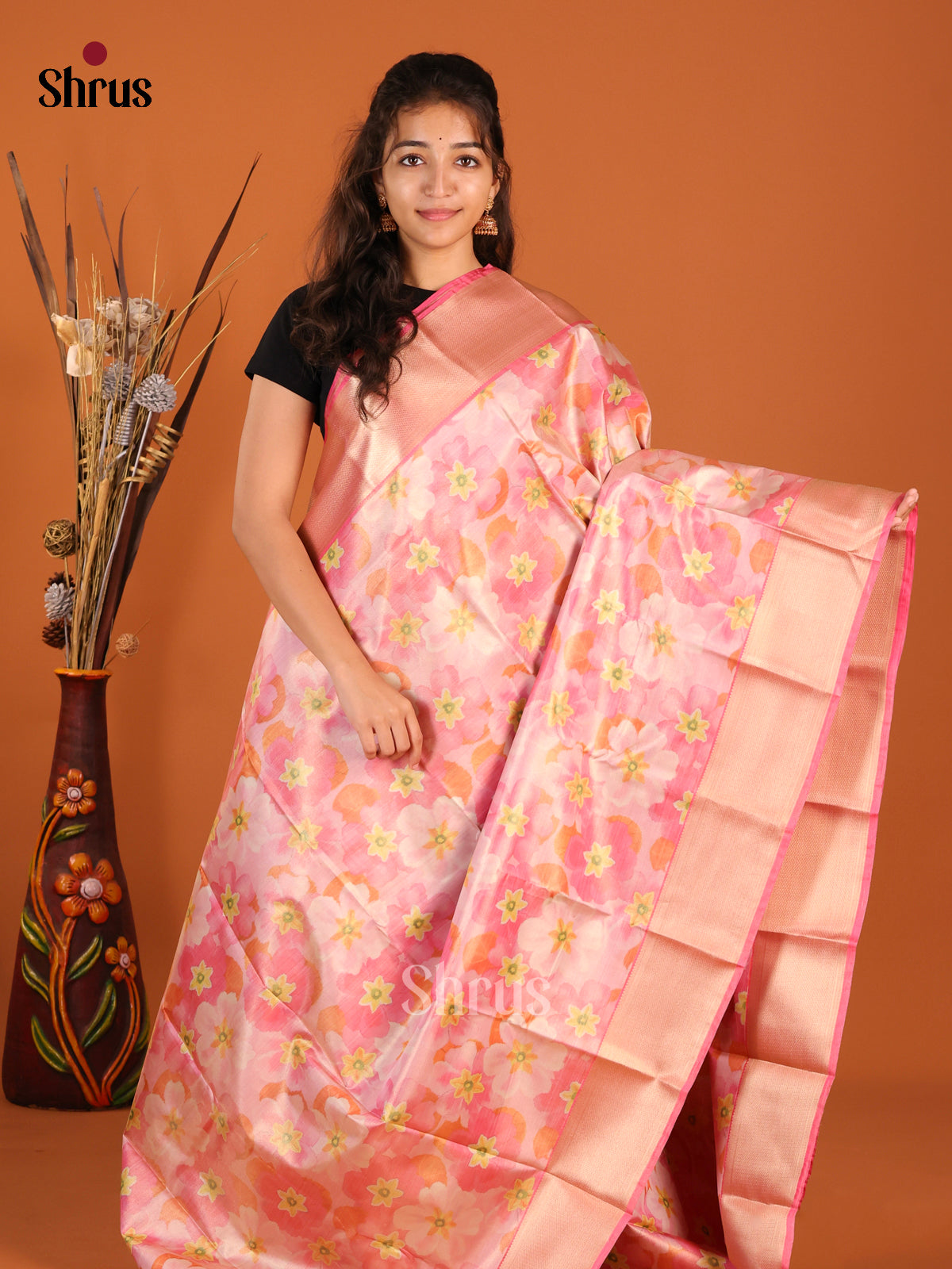 Pink(single Tone)- Kanchipuram-halfpure Saree - Shop on Shrus.com