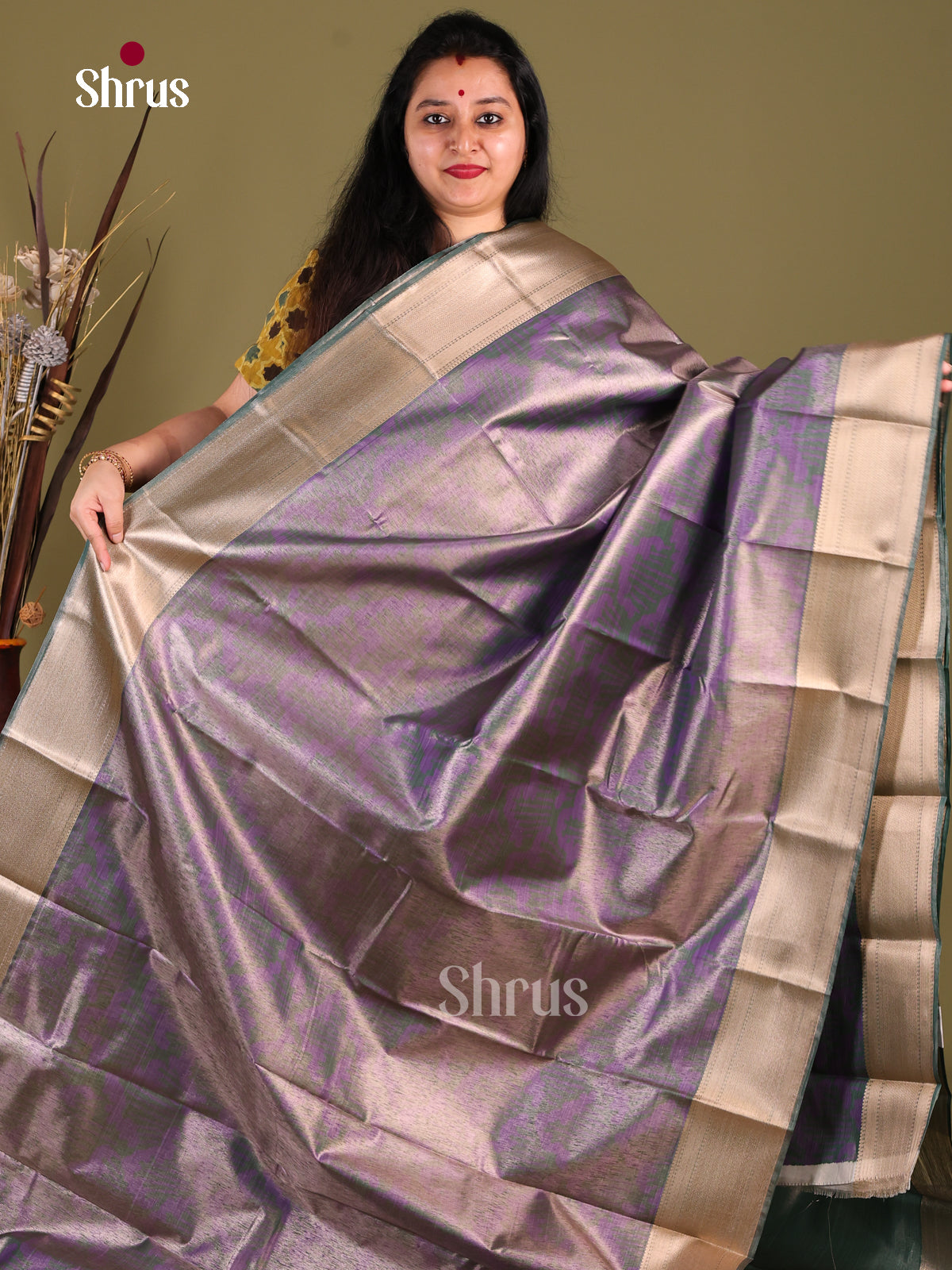 Green & Purple- Kanchipuram-halfpure Saree - Shop on Shrus.com