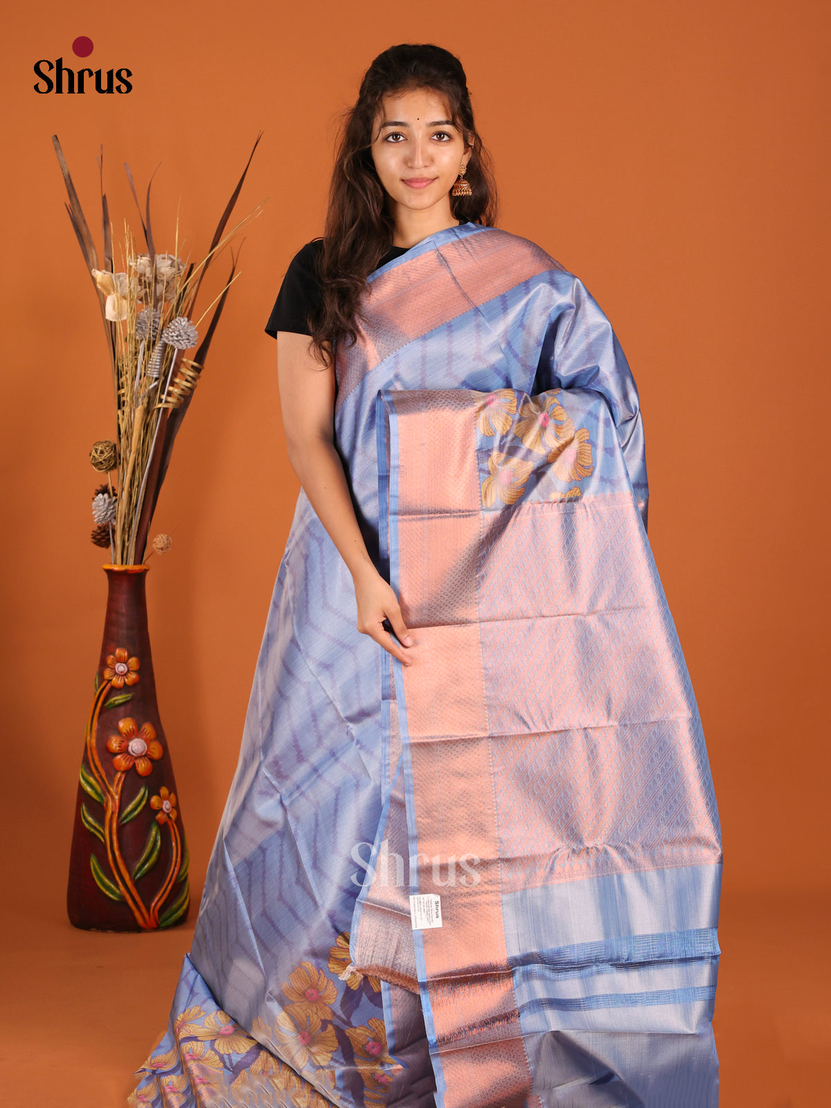 Blue Kanchipuram-halfpure Saree