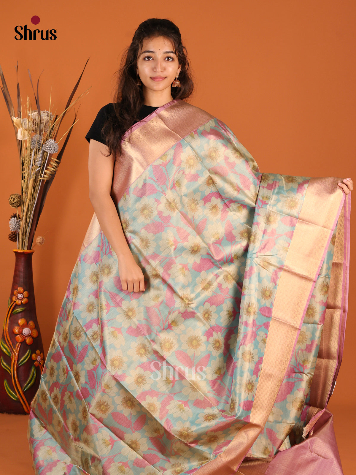 Blue & Lavender - Kanchipuram-halfpure Saree