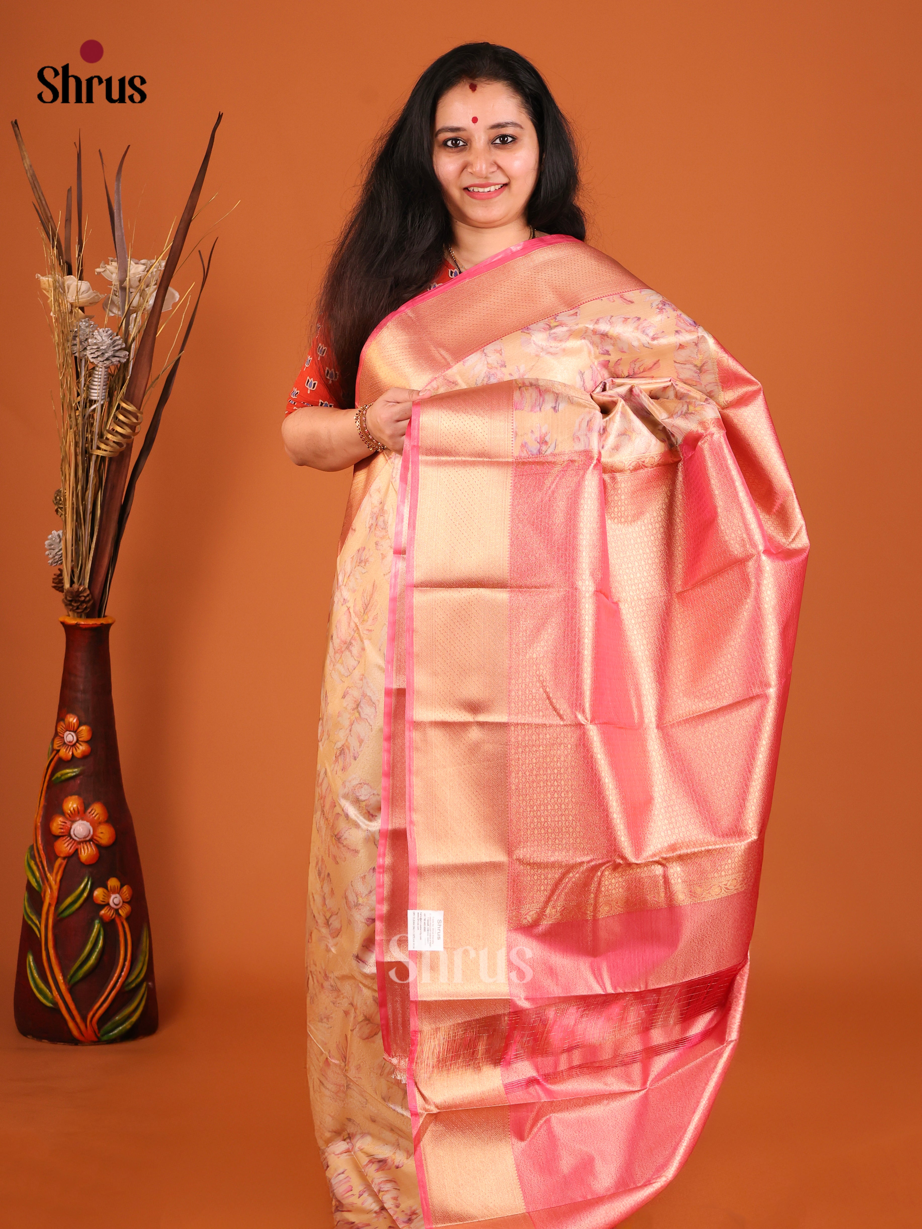 Pink Kanchipuram-halfpure Saree