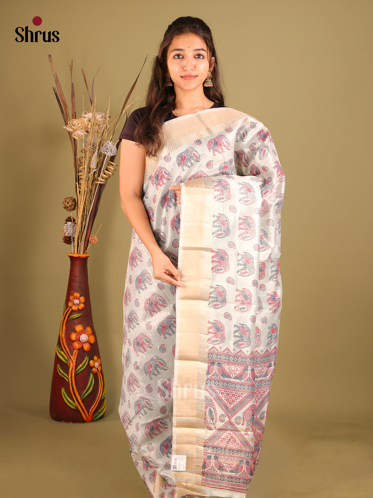 Grey - Semi Tissue Saree
