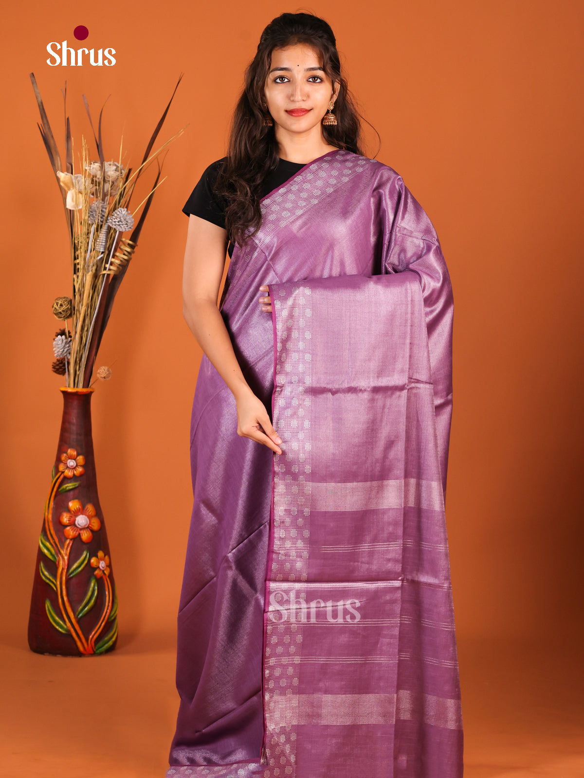 Purple  - Semi Tissue Saree - Shop on Shrus.com