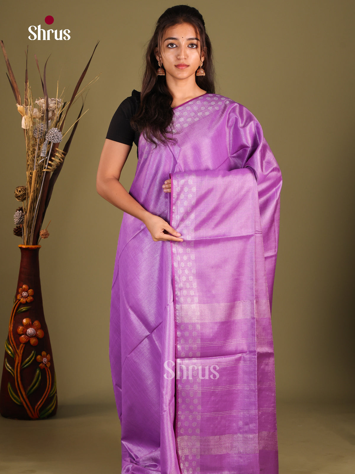 Purple - Semi Tissue Saree - Shop on Shrus.com