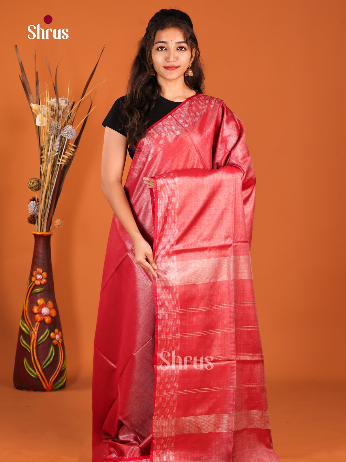 Red - Semi Tissue Saree