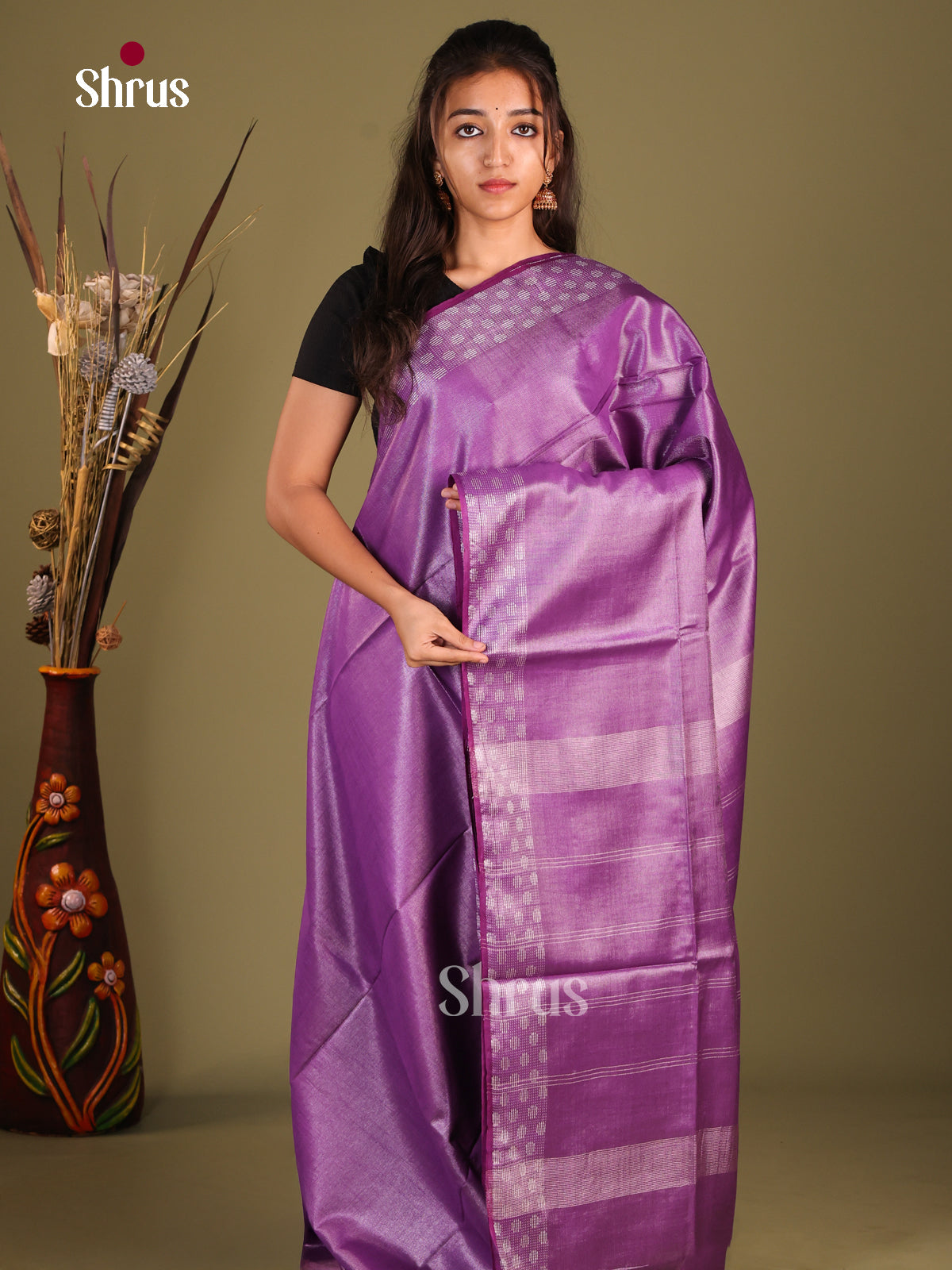 Purple - Semi Tissue Saree
