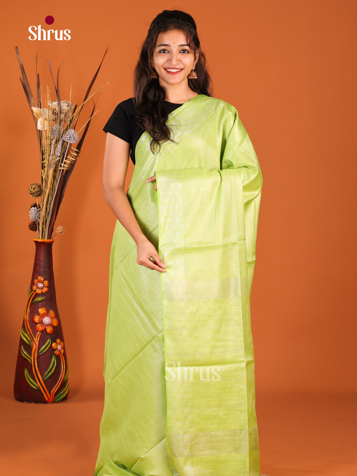 Light Green - Semi Tissue Saree - Shop on Shrus.com