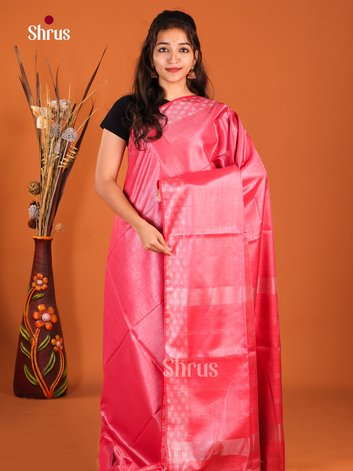 Pink - Semi Tissue Saree