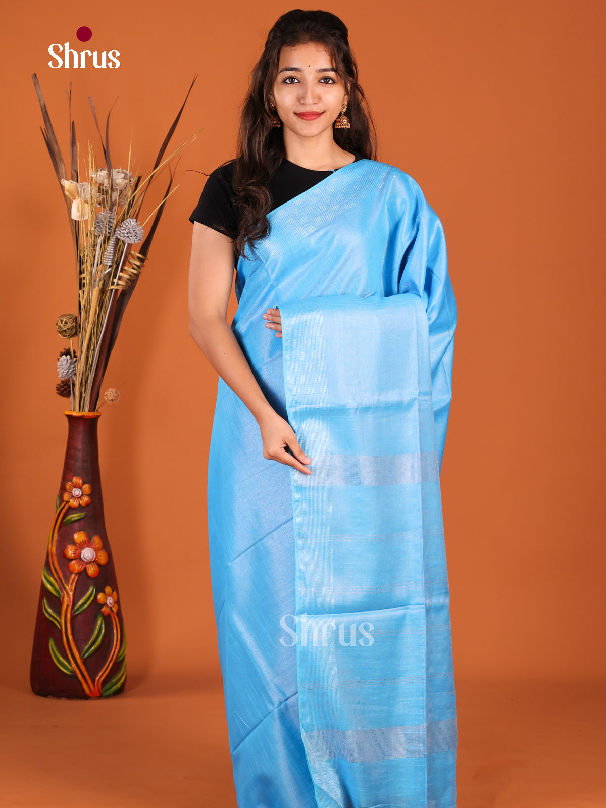 Blue  - Semi Tissue Saree