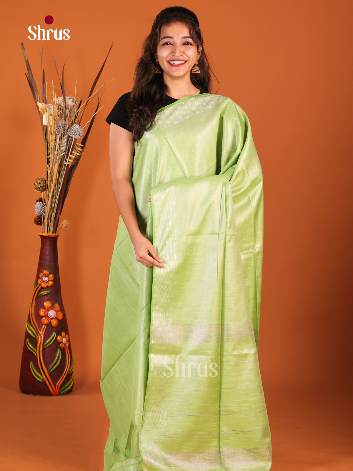 Light Green  - Semi Tissue Saree - Shop on Shrus.com