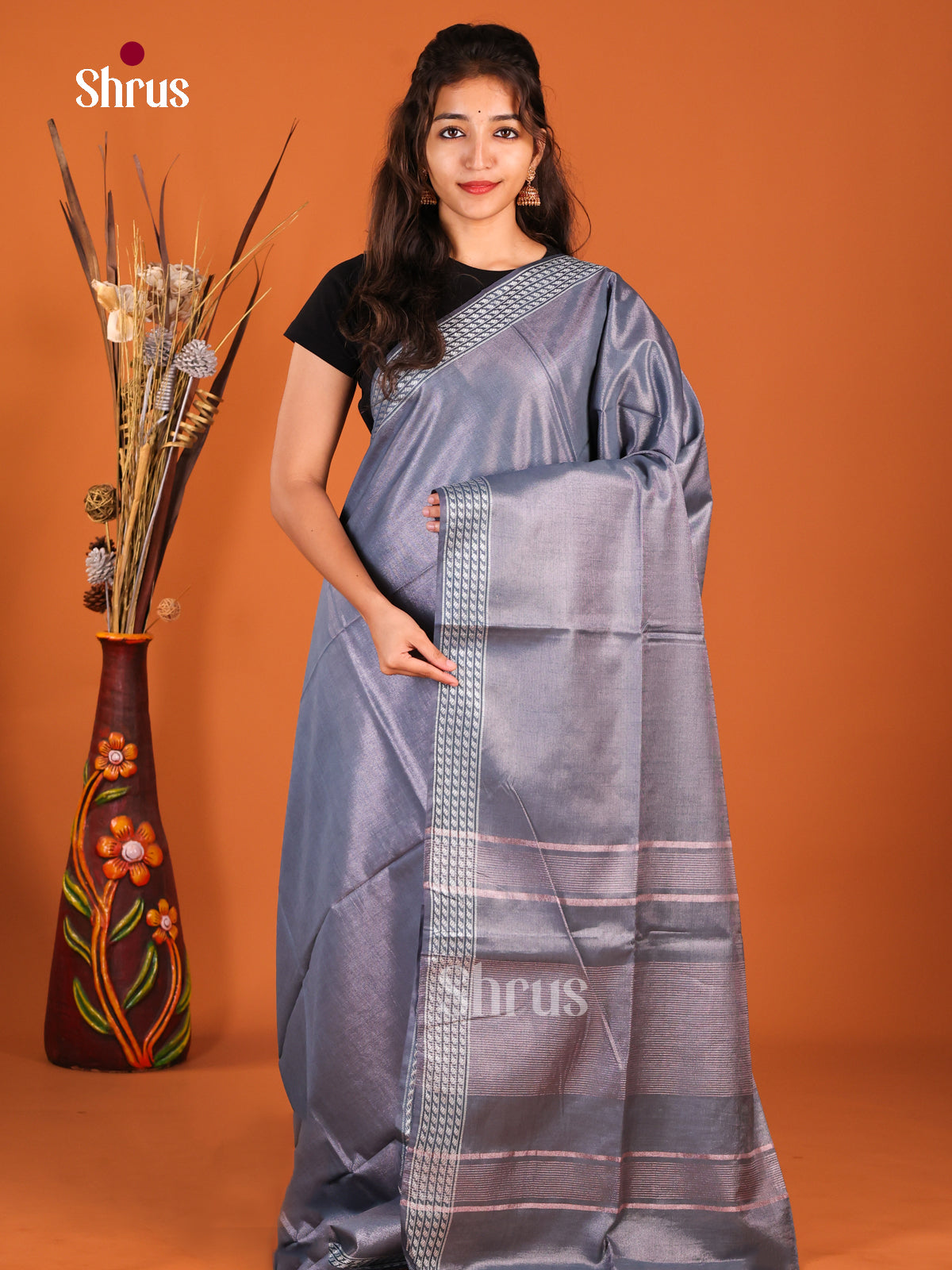 Grey- Semi Tissue Saree