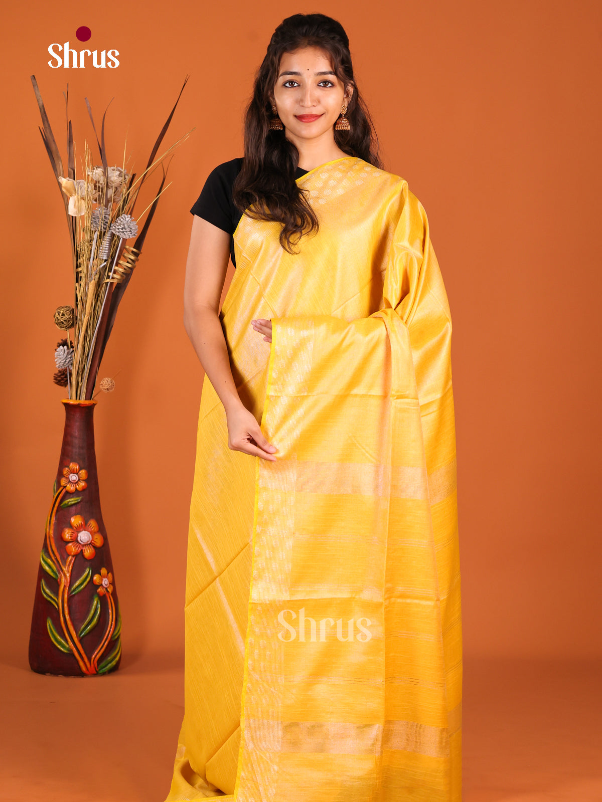 Yellow - Semi Tissue Saree