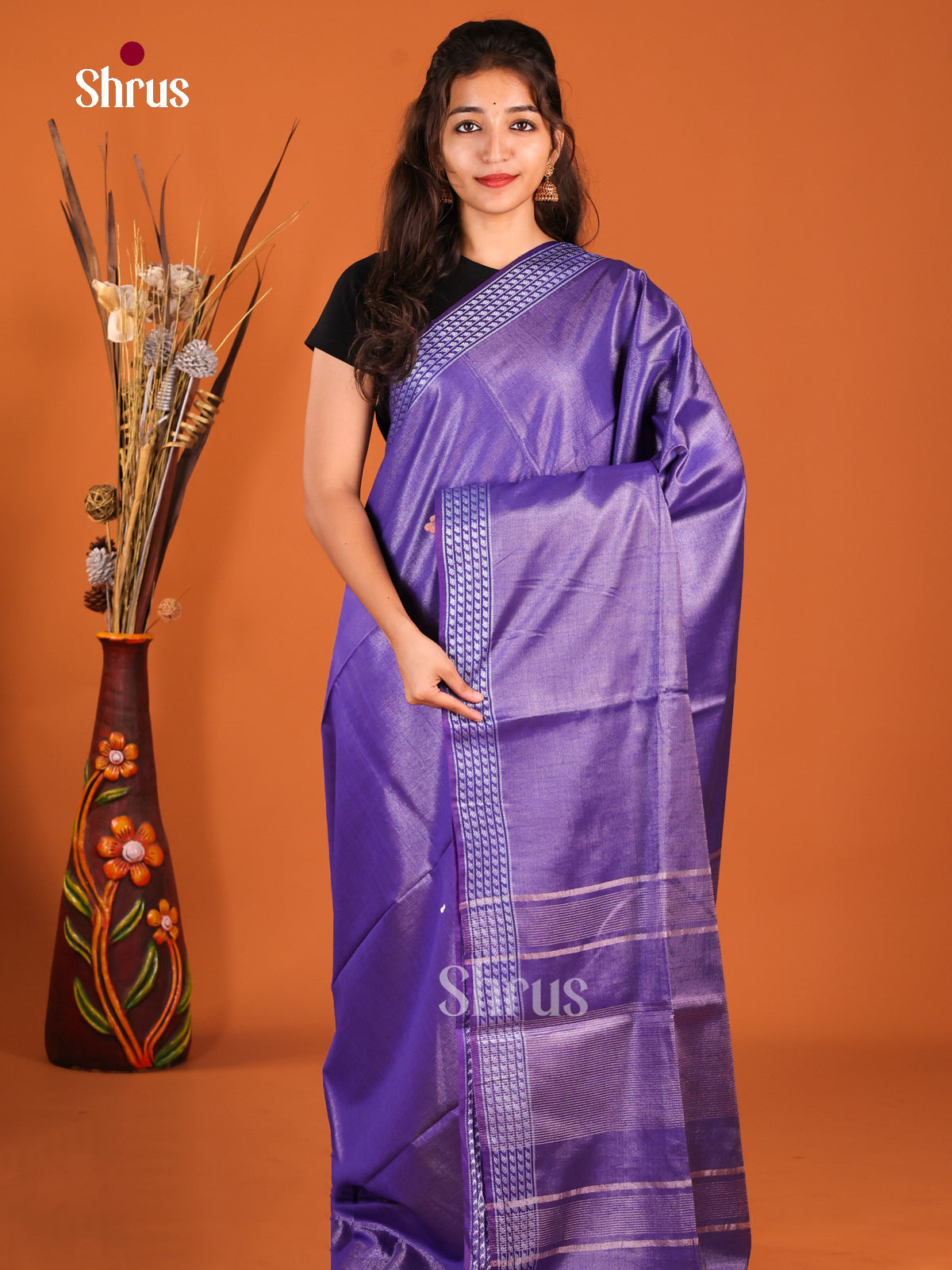 Purple - Semi Tissue Saree - Shop on Shrus.com