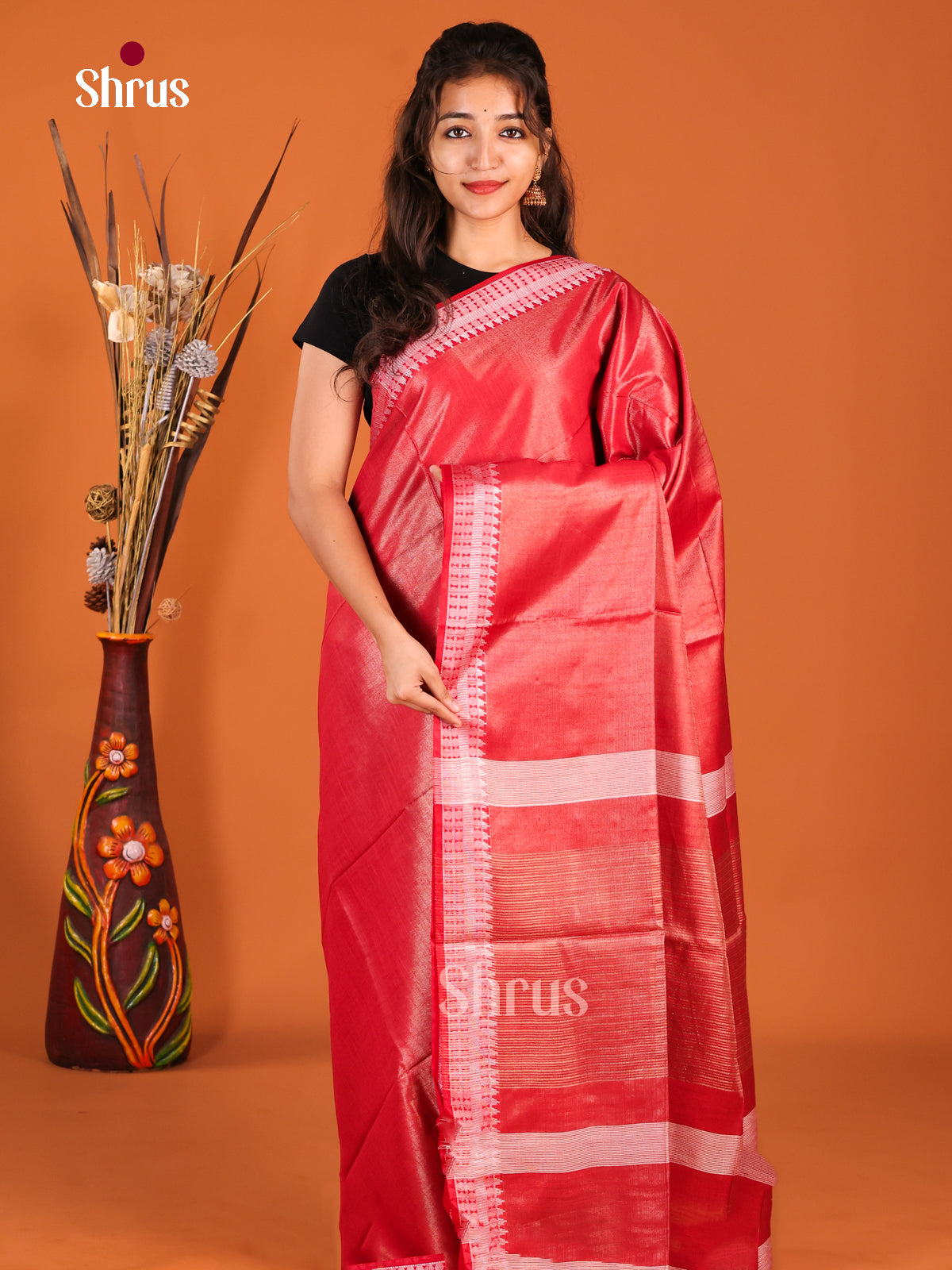 Red - Semi Tissue Saree