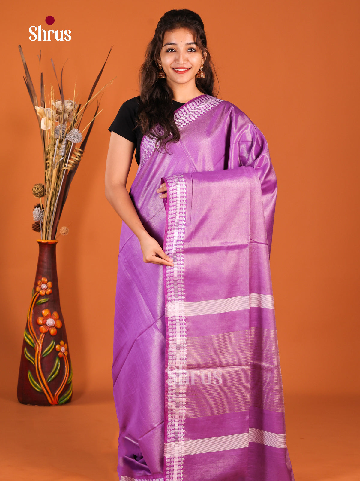 Purple - Semi Tissue Saree