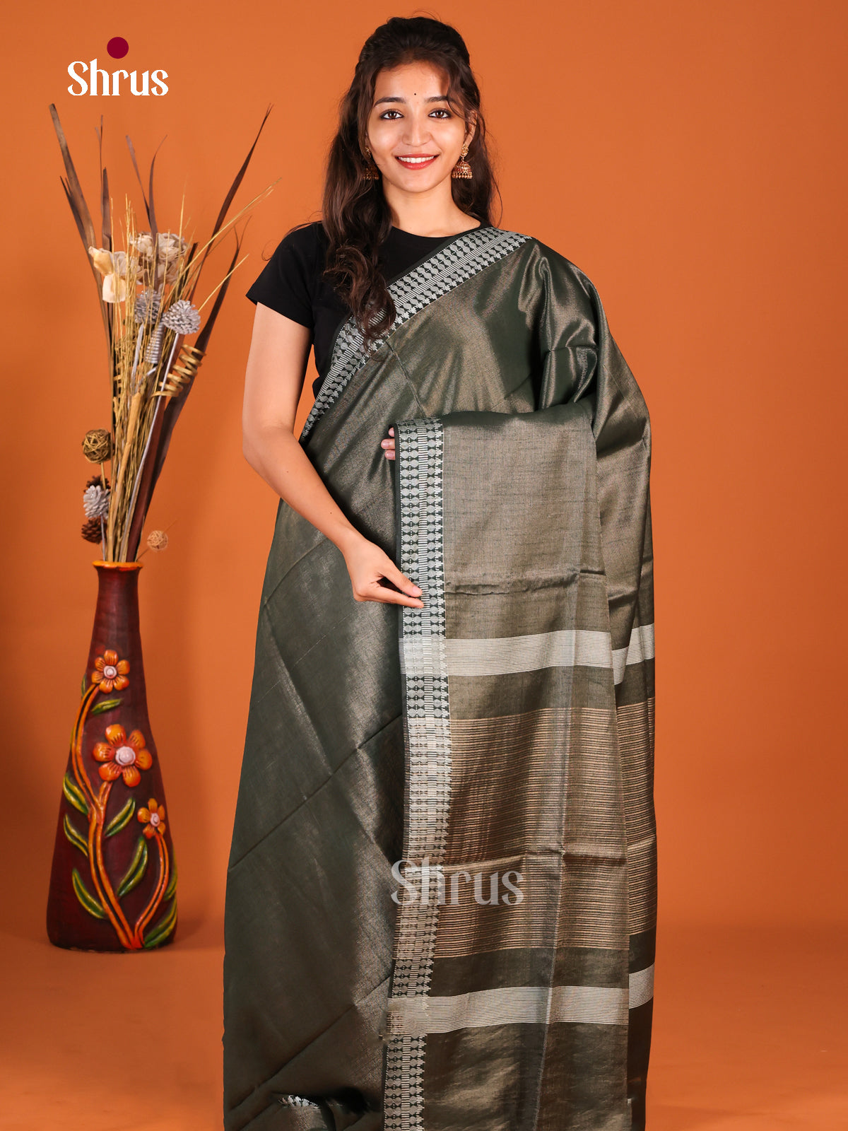 Dark Green- Semi Tissue Saree