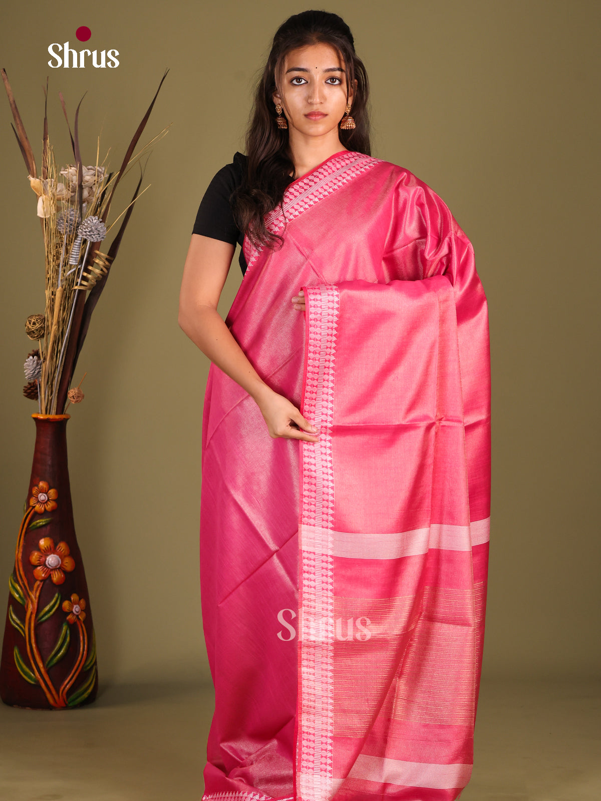 Pink - Semi Tissue Saree