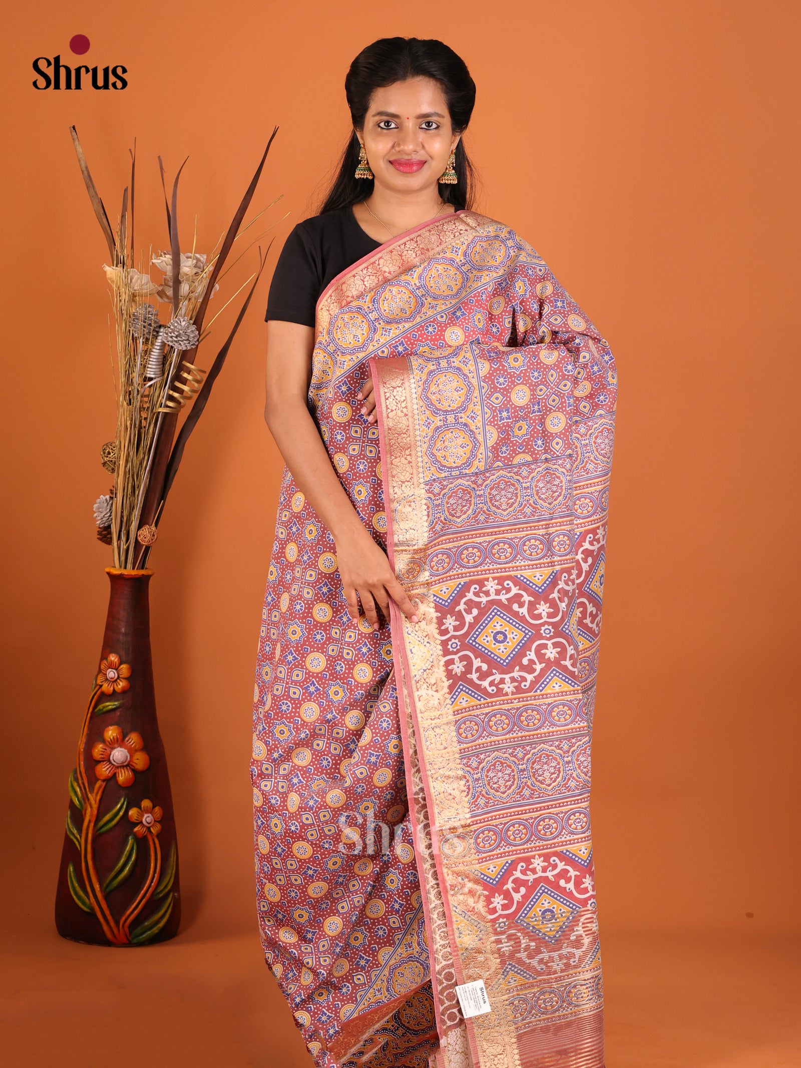 Brown - Moonga Silk Saree
