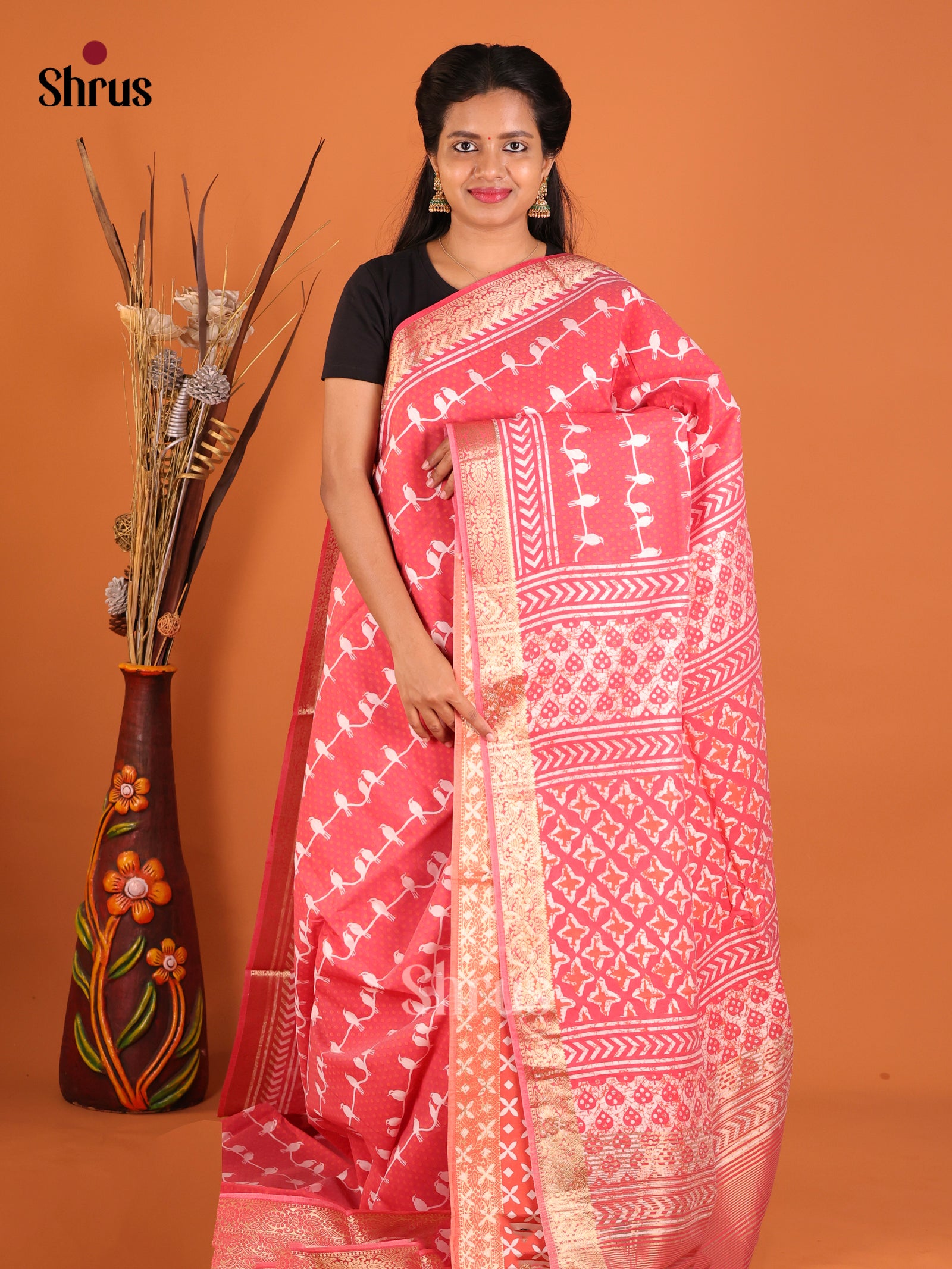 Pink & Orange- Moonga Silk Saree