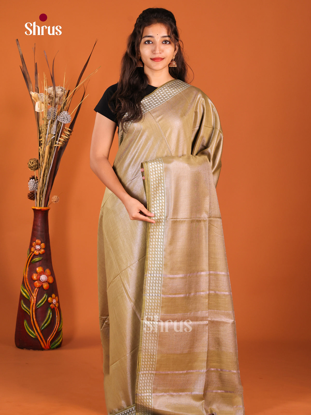 Elachi Green - Semi Tissue Saree - Shop on Shrus.com