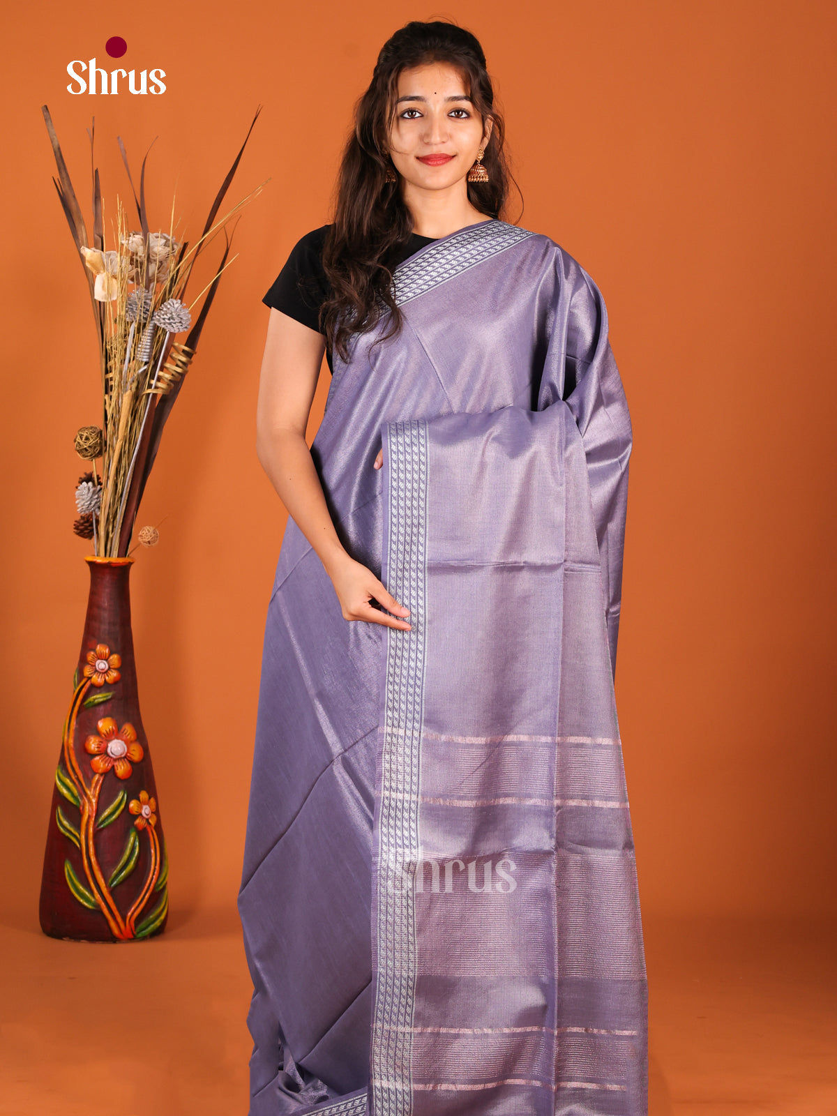 Dark Lavender- Semi Tissue Saree - Shop on Shrus.com