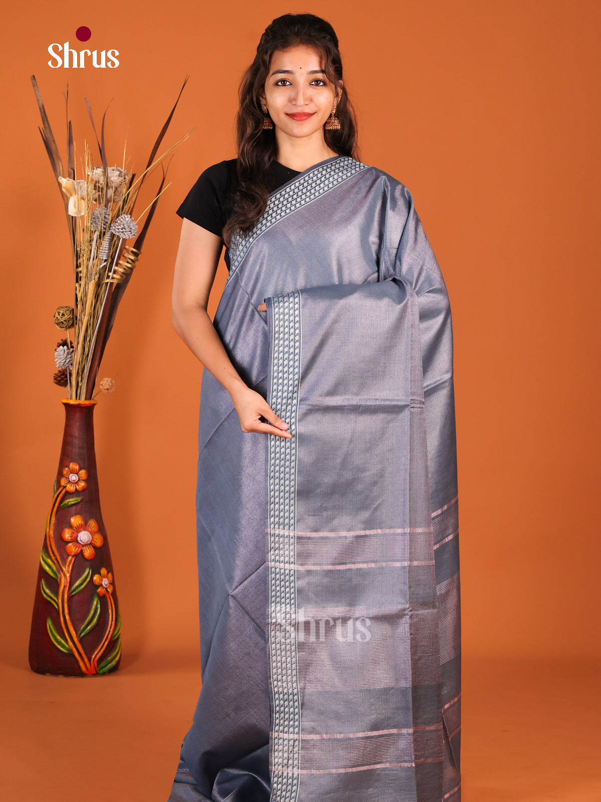 Grey - Semi Tissue Saree