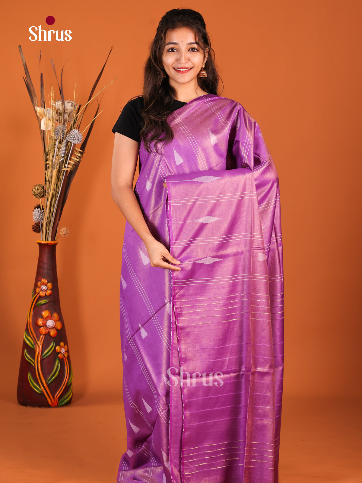 Purple - Semi Tissue Saree