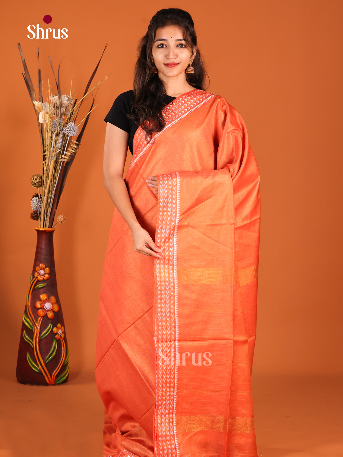 orange - Semi Tissue Saree