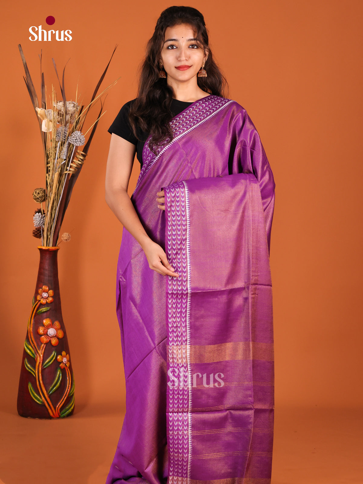 Purple - Semi Tissue Saree