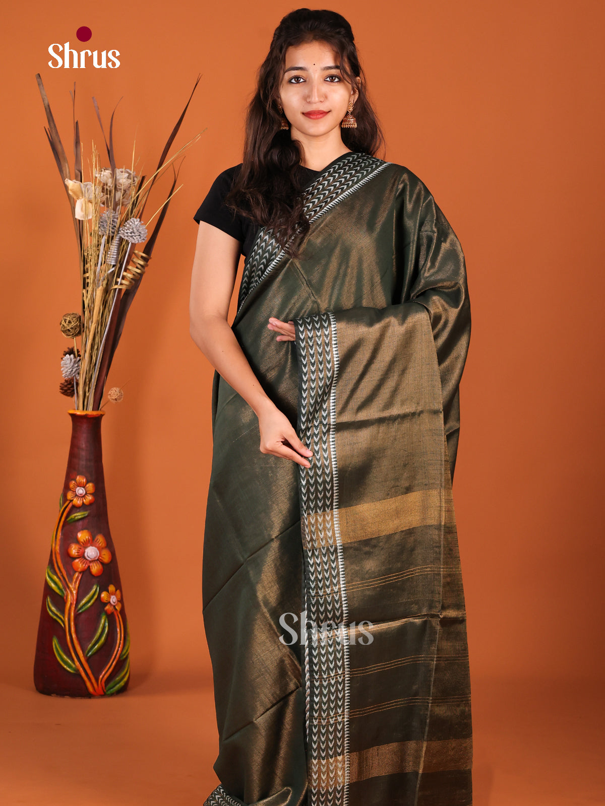Dark Green - Semi Tissue Saree