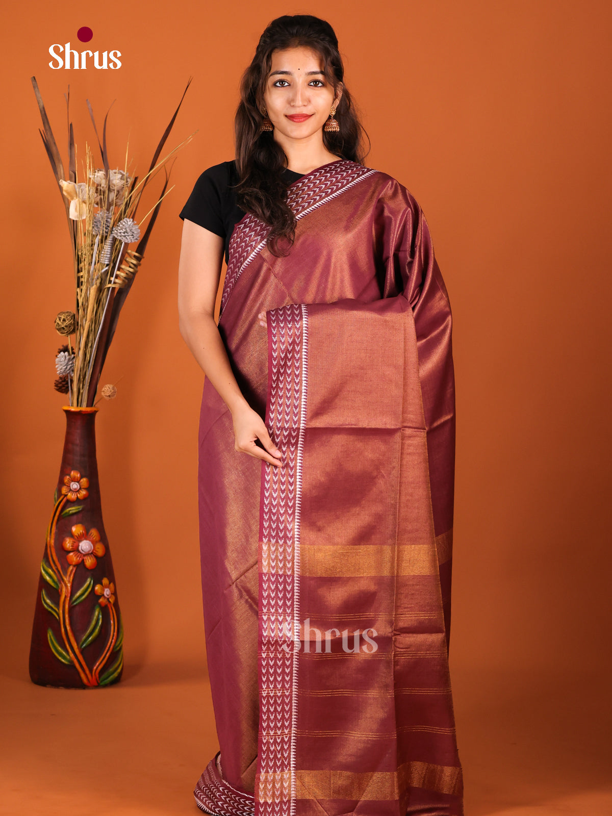 Maroon  - Semi Tissue Saree